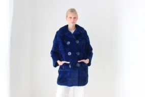 1980s Custom Made Real Rabbit Fur Deep Blue Coat