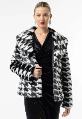 (3p. Pack) Houndstooth Faux Fur Coat