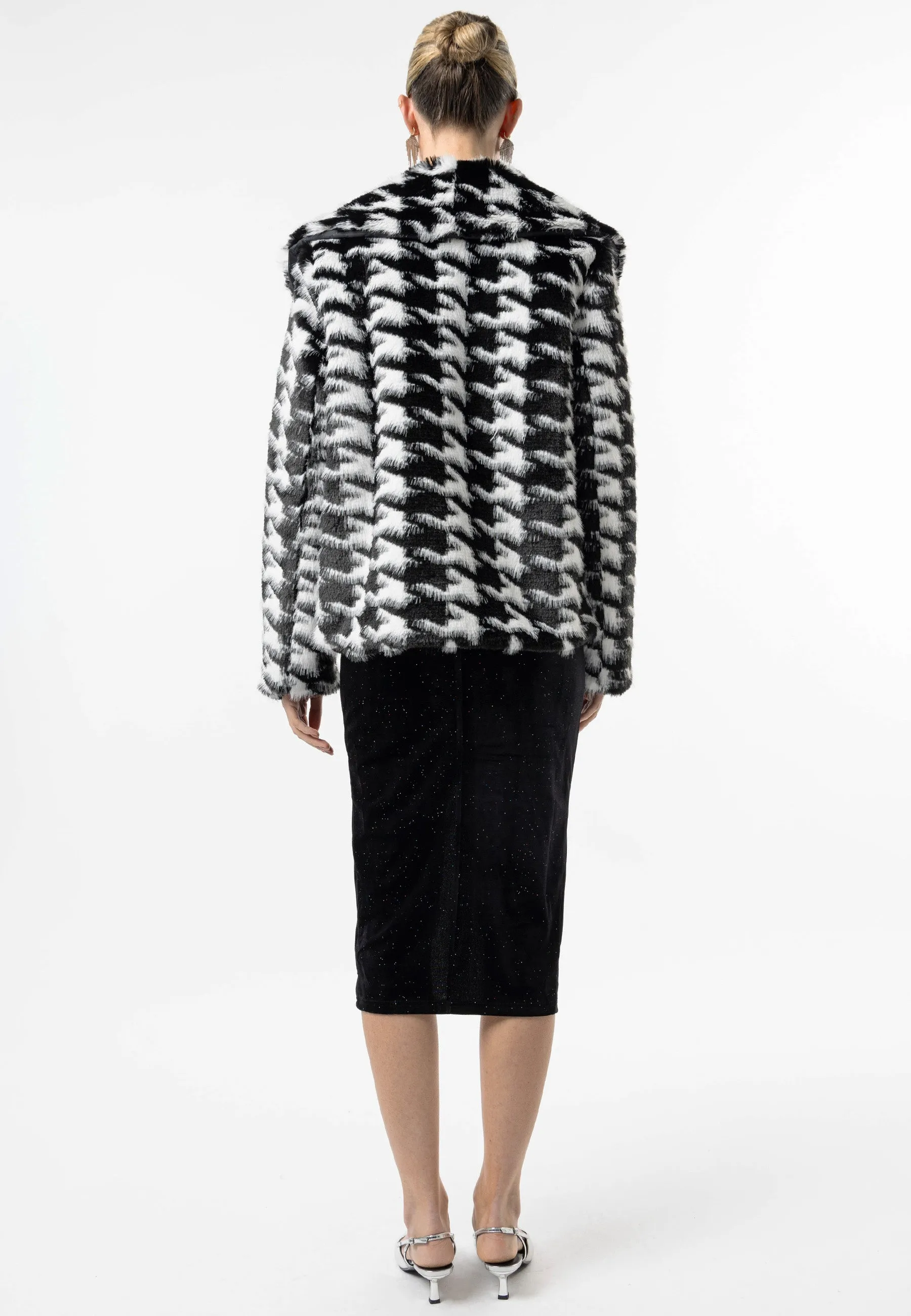 (3p. Pack) Houndstooth Faux Fur Coat