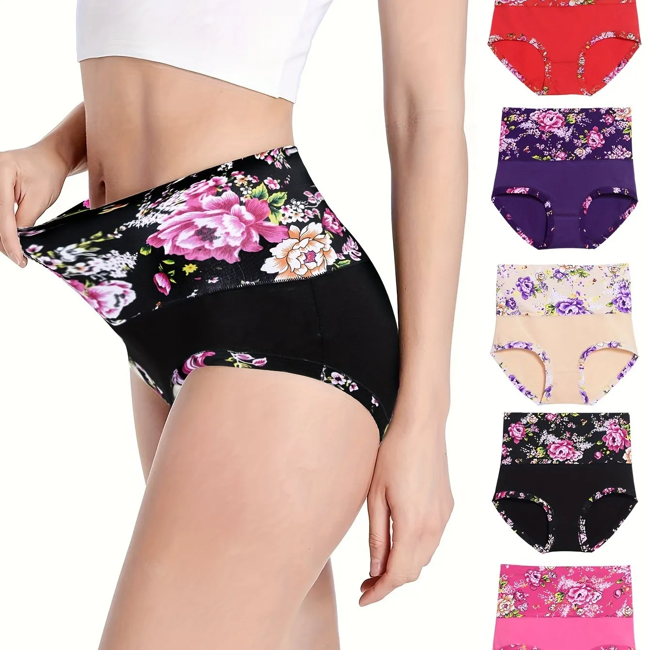 5 pieces of autumn and winter underwear high waist comfortable underwear thermal underwear Chinese flower underwear