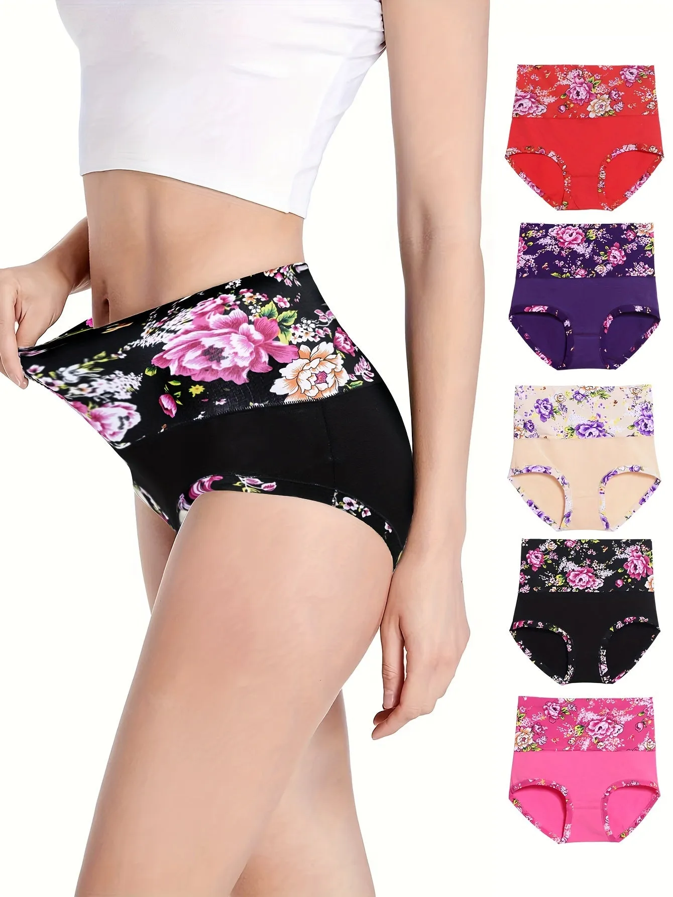 5 pieces of autumn and winter underwear high waist comfortable underwear thermal underwear Chinese flower underwear