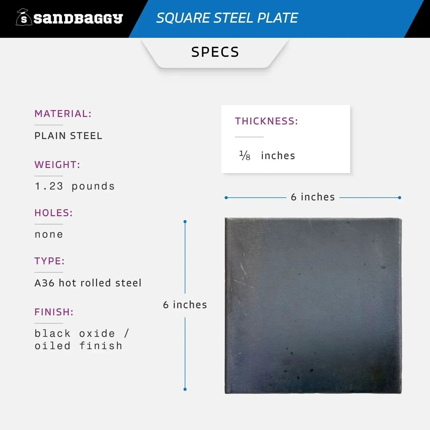 6” x 6” x 1/8” Square Steel Plate - Hot Rolled Steel Sheet
