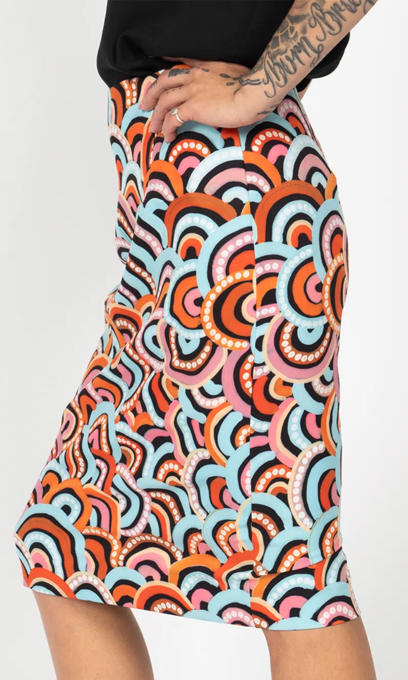 Aboriginal Art Pencil Skirt Kang Mountain