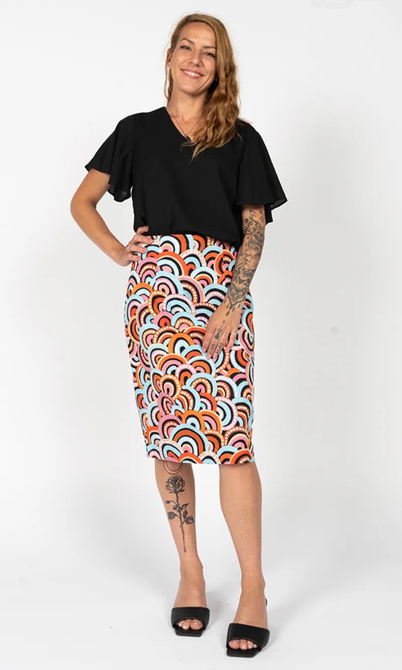 Aboriginal Art Pencil Skirt Kang Mountain