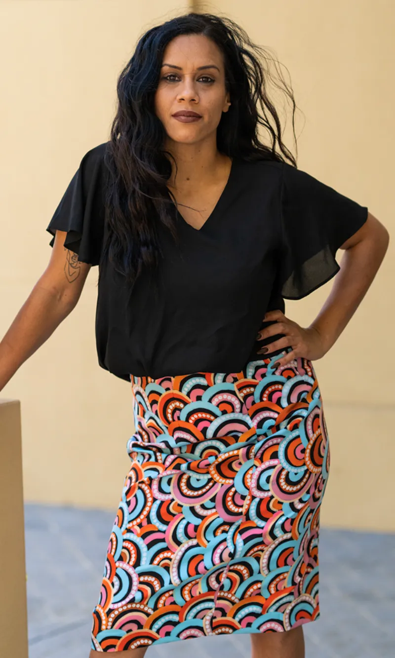 Aboriginal Art Pencil Skirt Kang Mountain