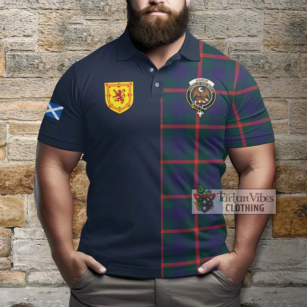 Agnew Tartan Polo Shirt Alba with Scottish Lion Royal Arm Half Style