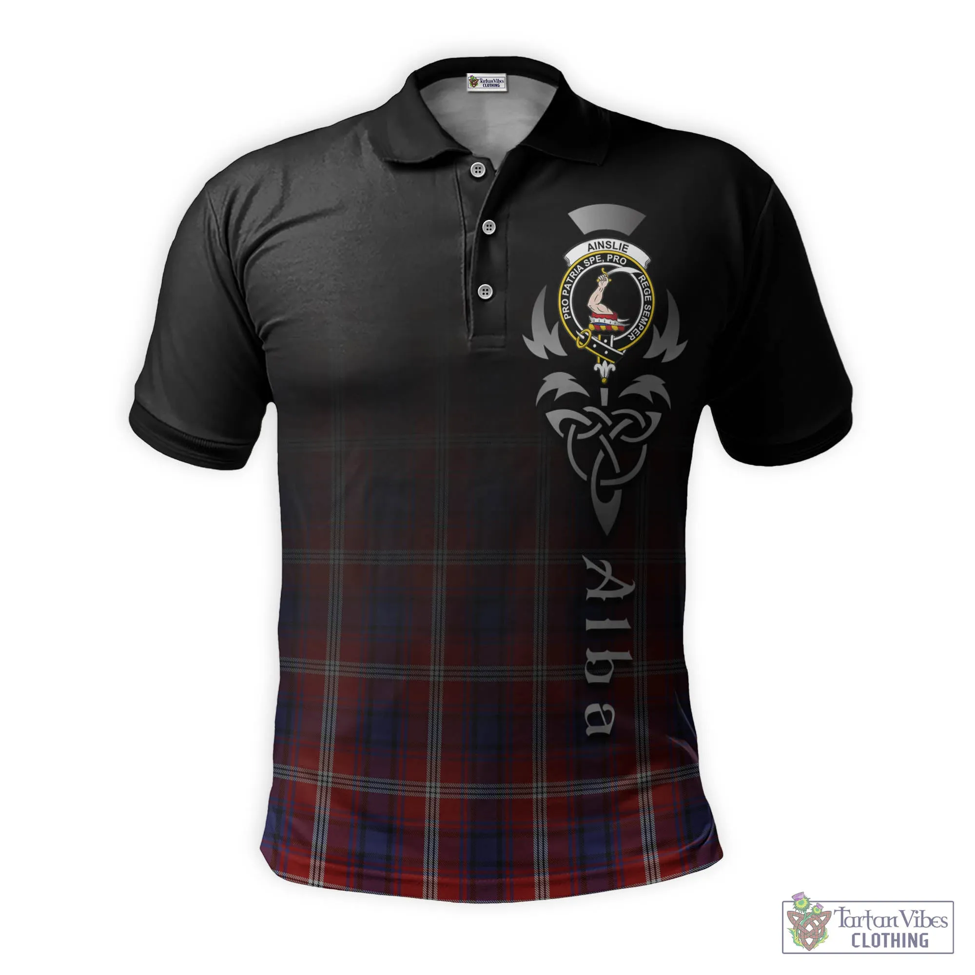 Ainslie Tartan Polo Shirt Featuring Alba Gu Brath Family Crest Celtic Inspired
