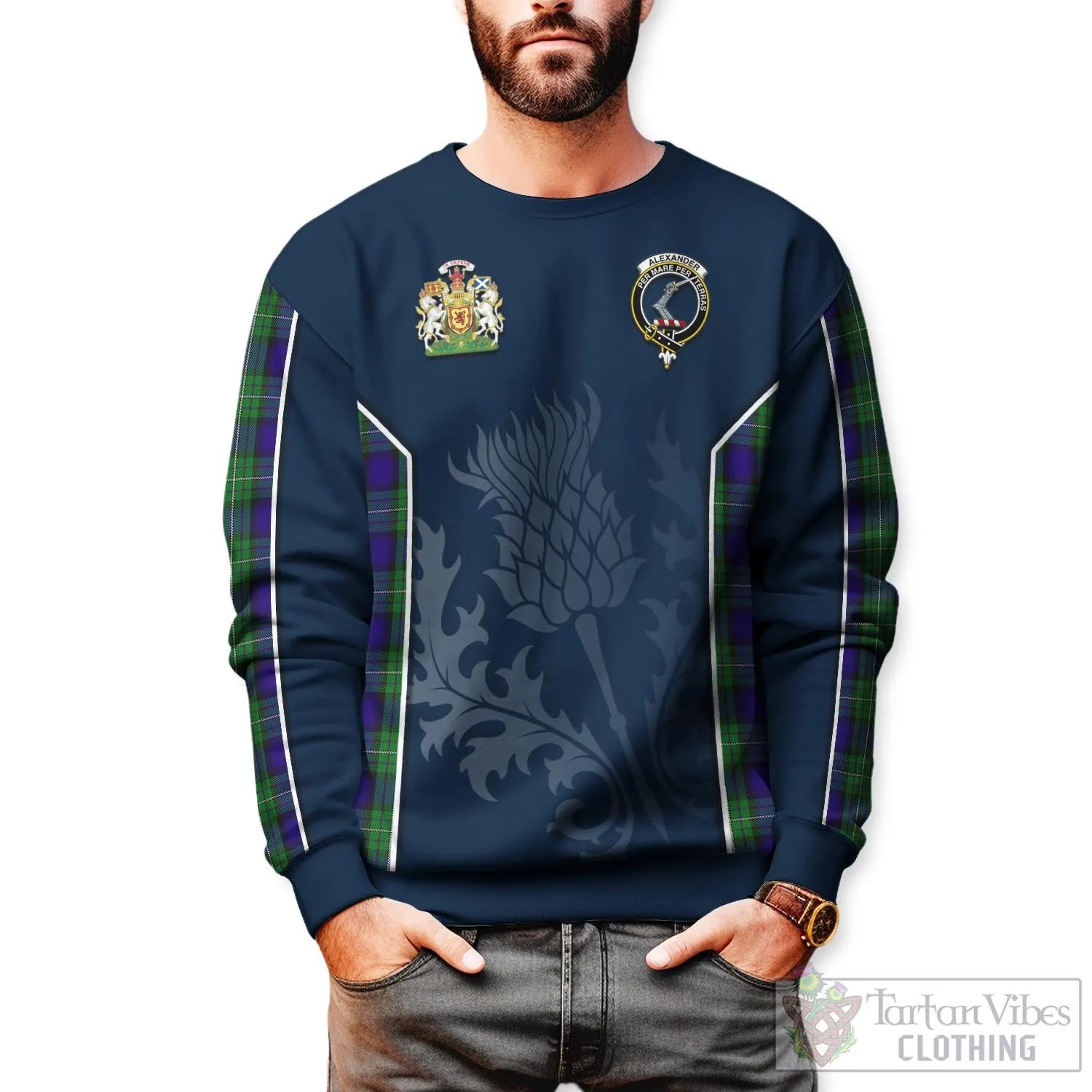 Alexander Tartan Sweatshirt with Family Crest and Scottish Thistle Vibes Sport Style