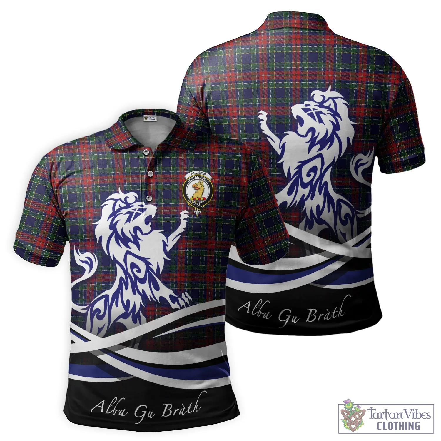 Allison Red Tartan Polo Shirt with Alba Gu Brath Regal Lion Emblem