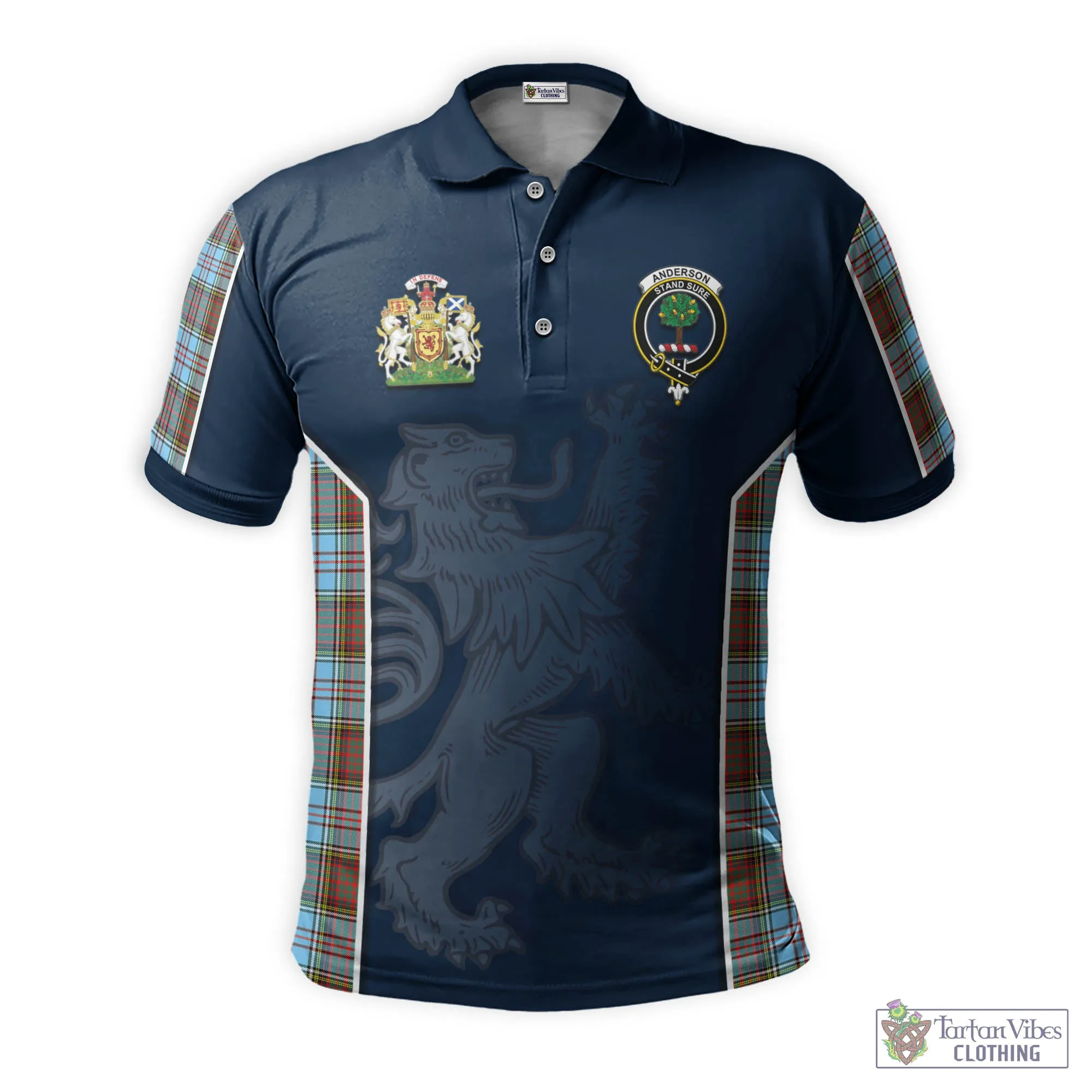Anderson Ancient Tartan Men's Polo Shirt with Family Crest and Lion Rampant Vibes Sport Style