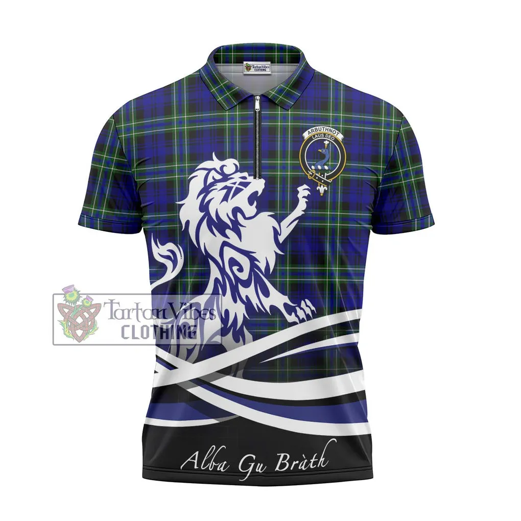 Arbuthnot Modern Tartan Zipper Polo Shirt with Alba Gu Brath Regal Lion Emblem