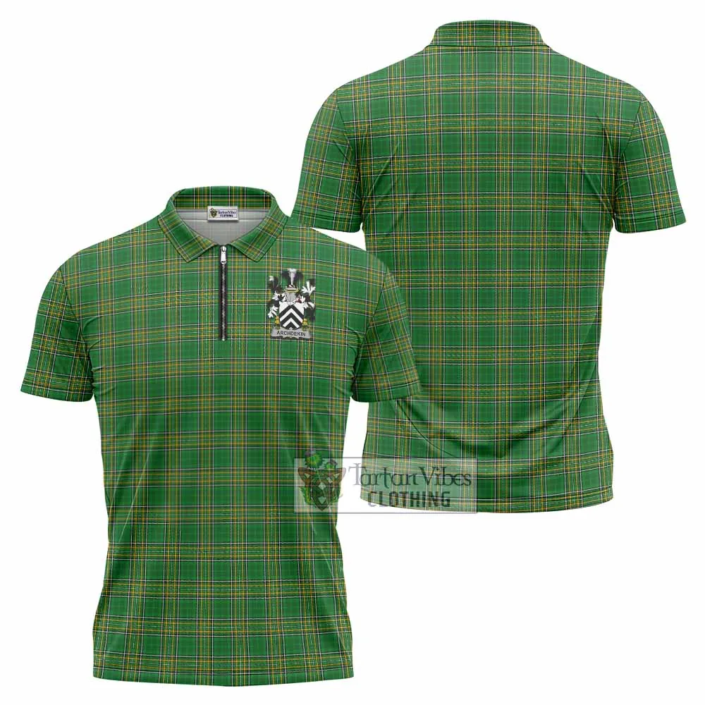 Archdekin Irish Clan Tartan Zipper Polo Shirt with Coat of Arms