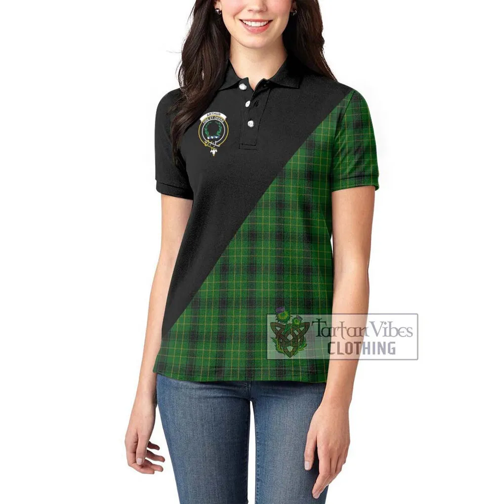 Arthur Highland Tartan Women's Polo Shirt with Family Crest and Military Logo Style
