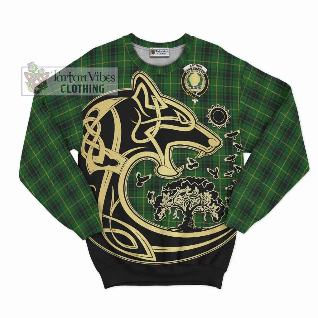 Arthur Tartan Sweatshirt with Family Crest Celtic Wolf Style