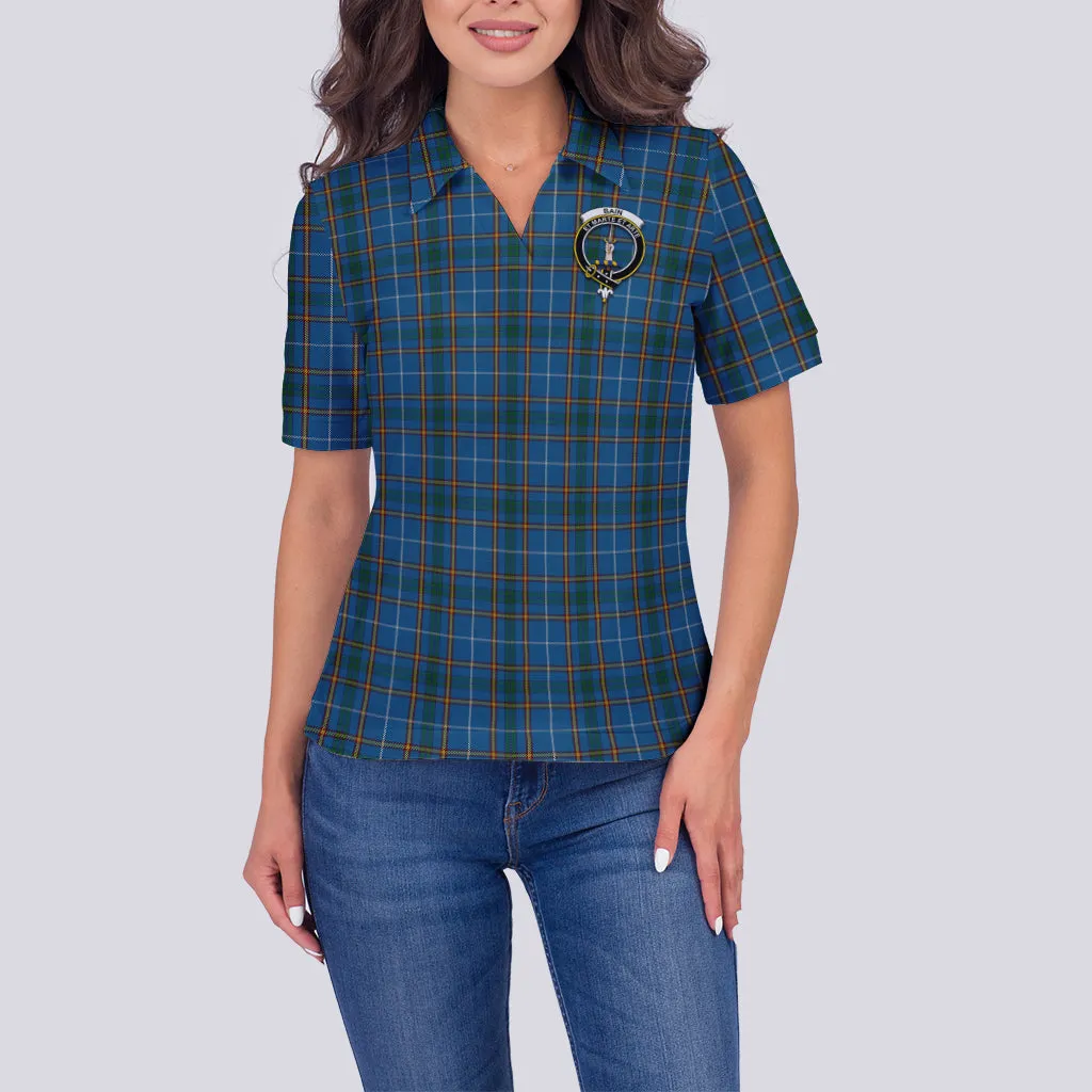 Bain Tartan Polo Shirt with Family Crest For Women