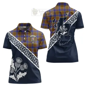 Balfour Tartan Women's Polo Shirt Featuring Thistle and Scotland Map