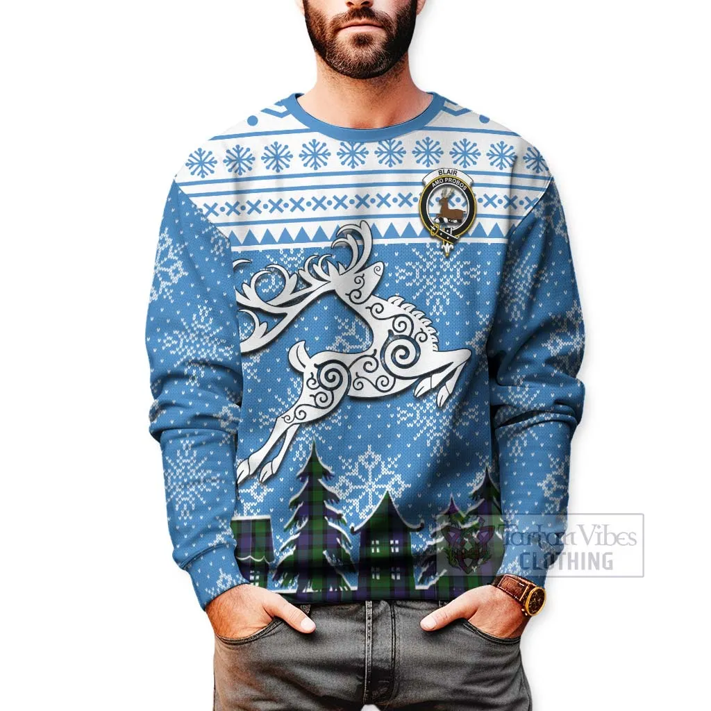 Blair Clan Christmas Sweatshirt Celtic Reindeer Style