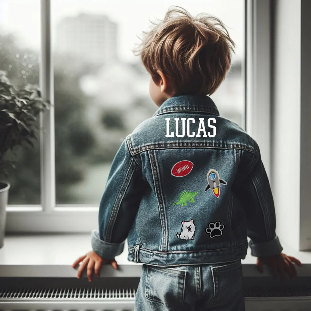(Blue Denim) Patch Denim Jacket for Kids