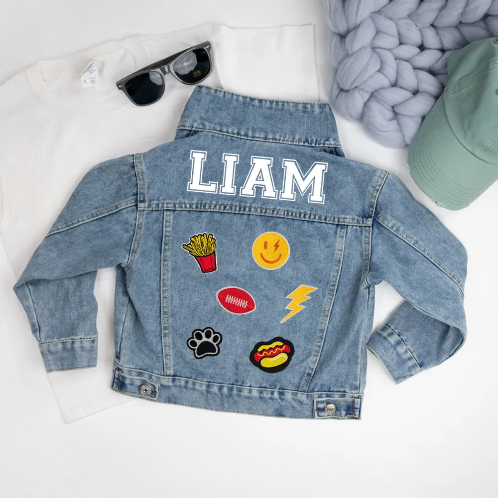 (Blue Denim) Patch Denim Jacket for Kids