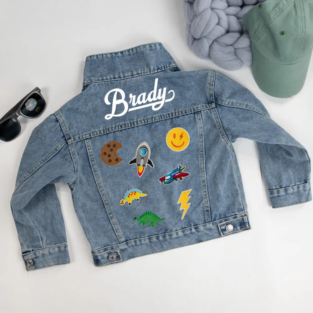 (Blue Denim) Patch Denim Jacket for Kids