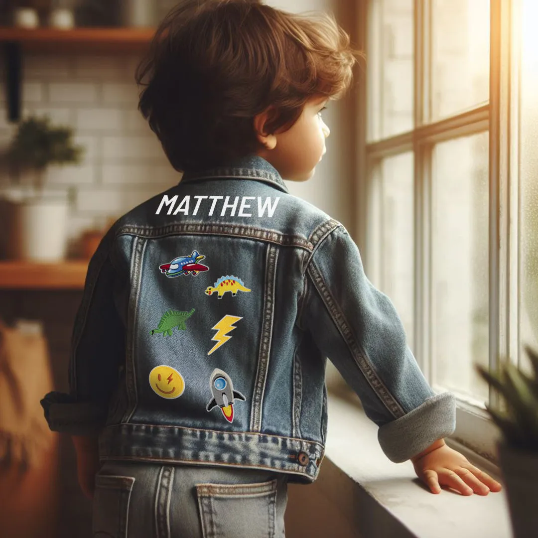 (Blue Denim) Patch Denim Jacket for Kids