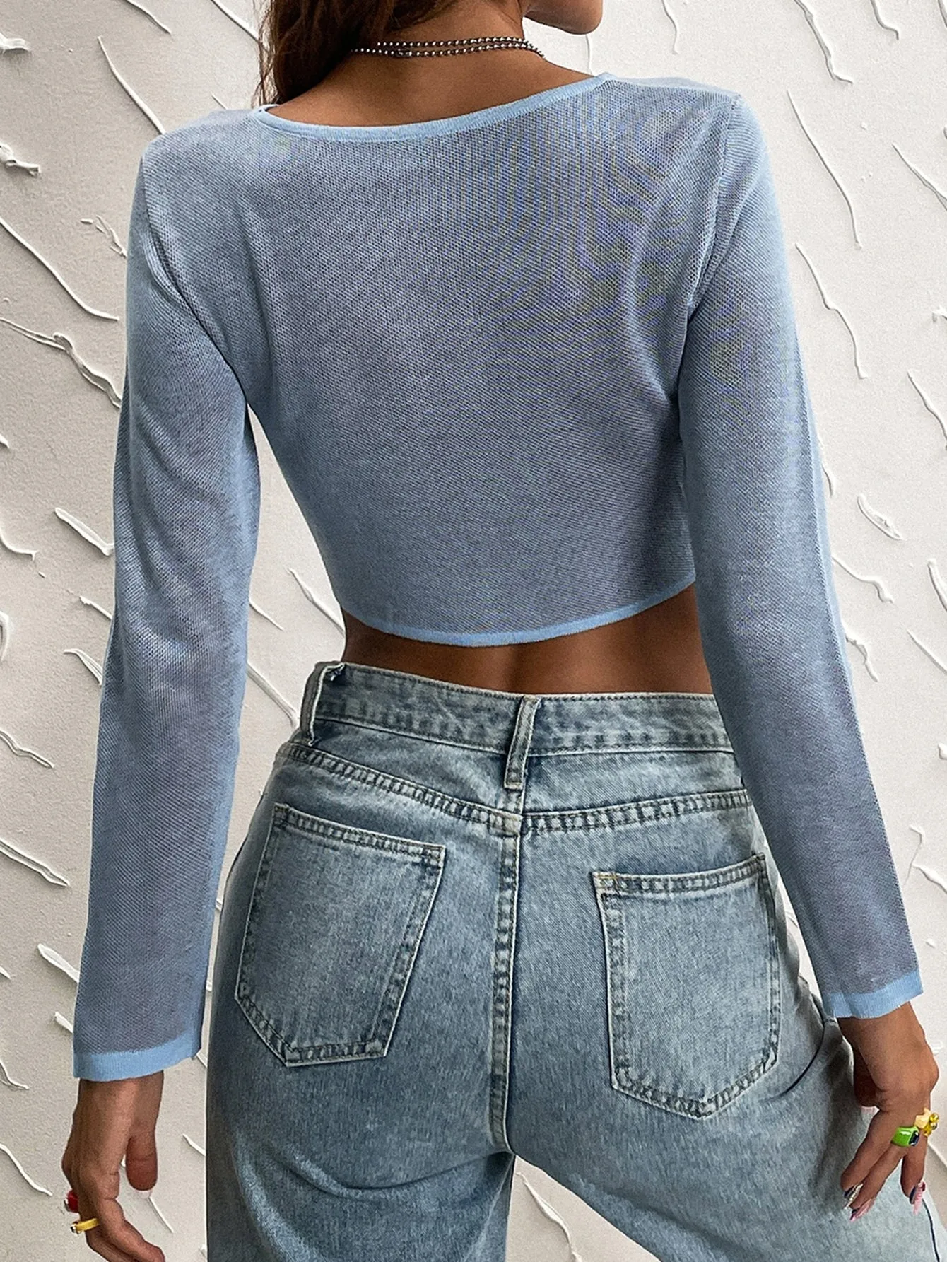 Casual Fruit&Vegetable Cut Out Long Sleeve Boat Neck Crop Women Sweater