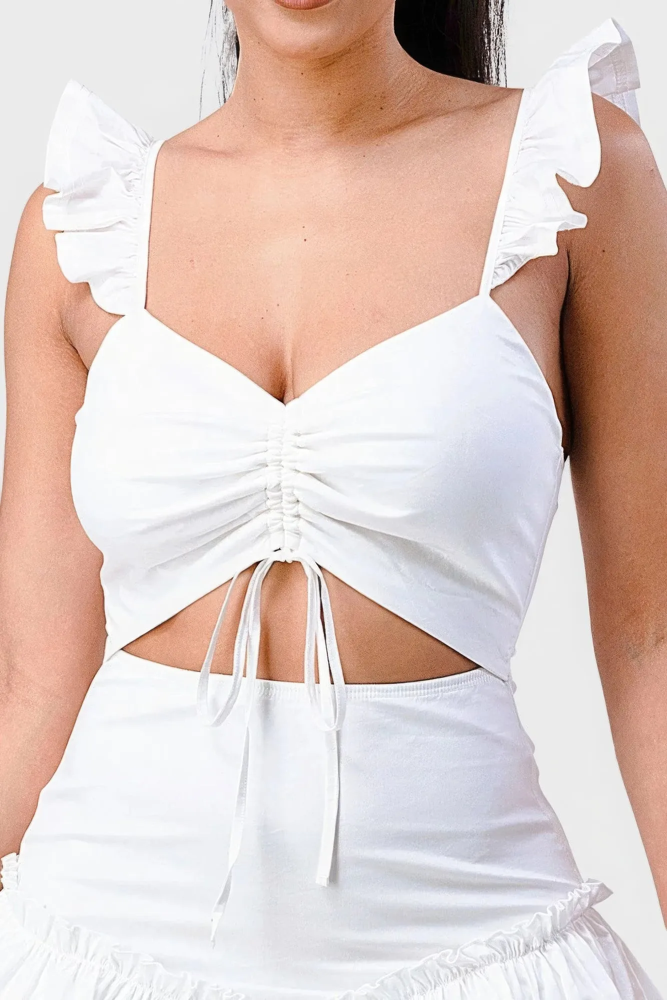 Chic Sweetheart Mini Dress with Bow Cutout and Ruffles