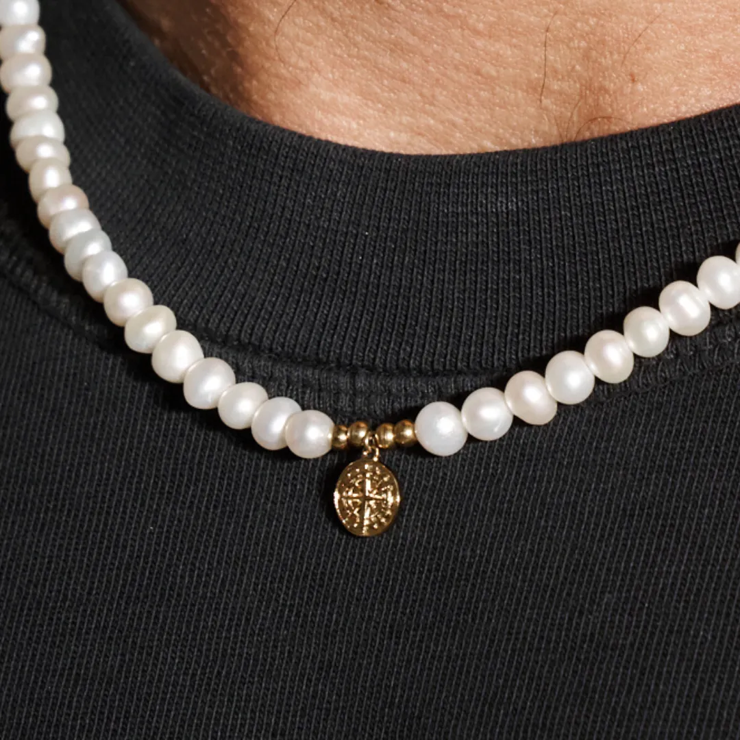 Compass Real Pearl Necklace (Gold)