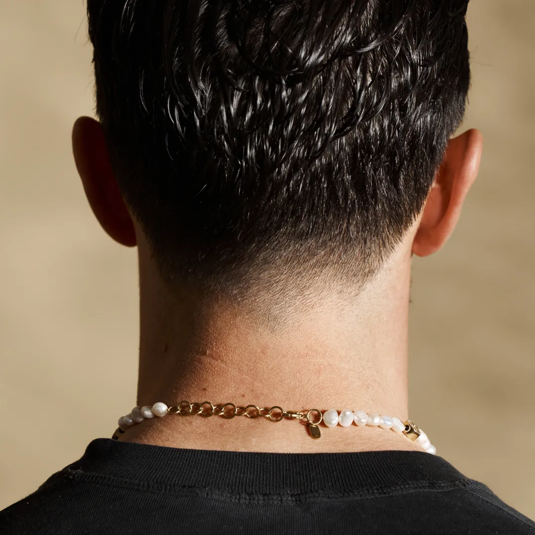 Compass Real Pearl Necklace (Gold)
