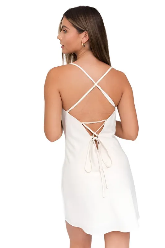 Cowl Neck Back Tie-Up Dress