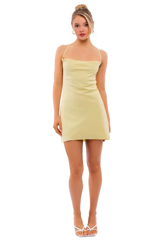 Cowl Neck Back Tie-Up Dress