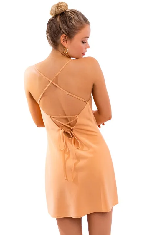 Cowl Neck Back Tie-Up Dress