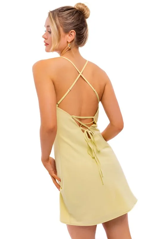 Cowl Neck Back Tie-Up Dress