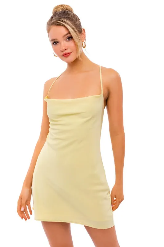 Cowl Neck Back Tie-Up Dress