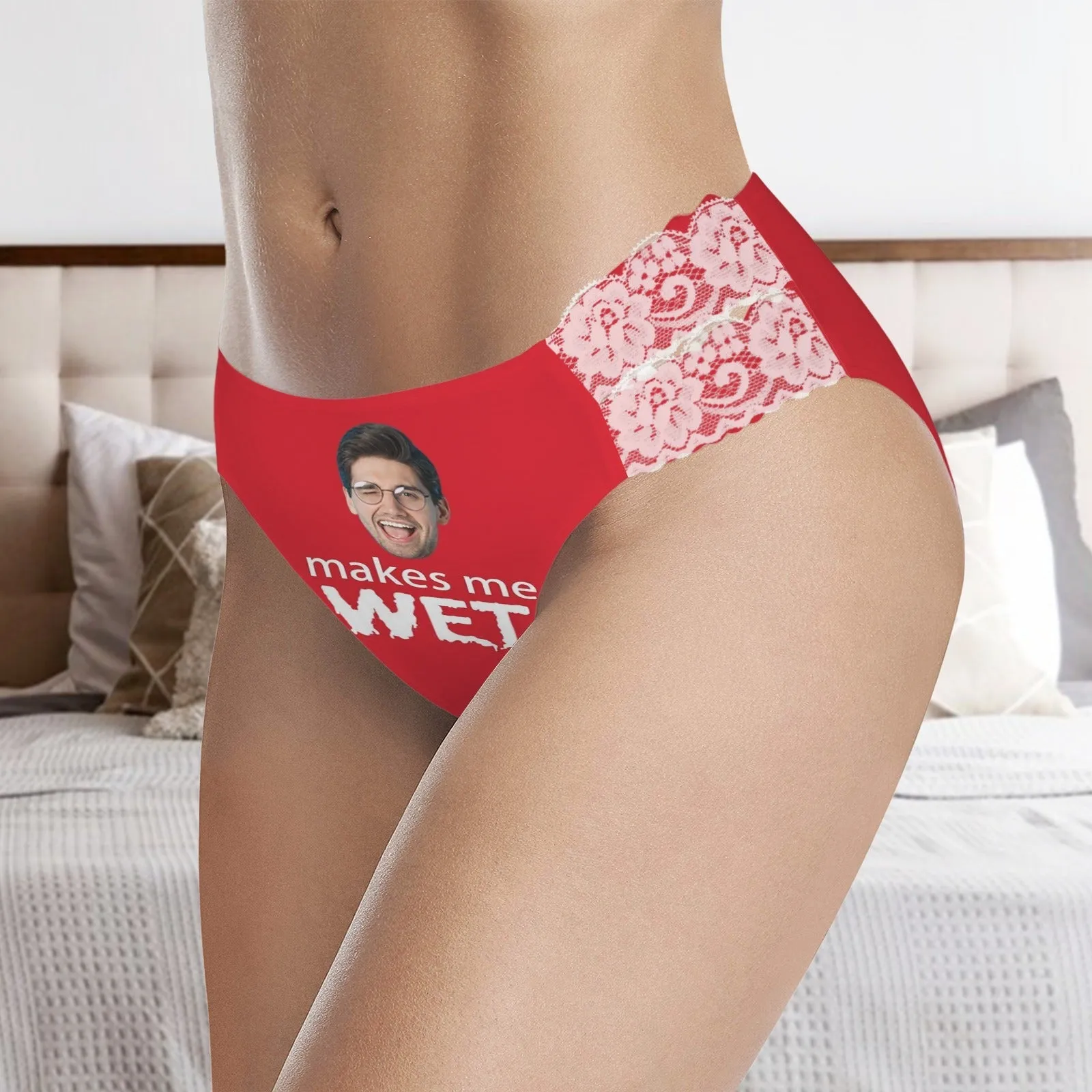 Custom Face Makes Me Wet Women's High Cut Lace Underwear Personalized Underwear Panties for Women