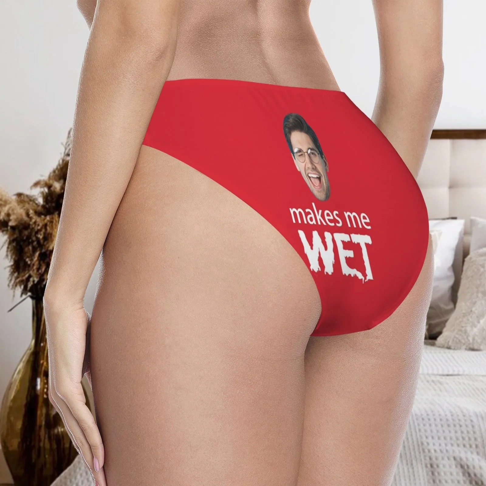 Custom Face Makes Me Wet Women's High Cut Lace Underwear Personalized Underwear Panties for Women