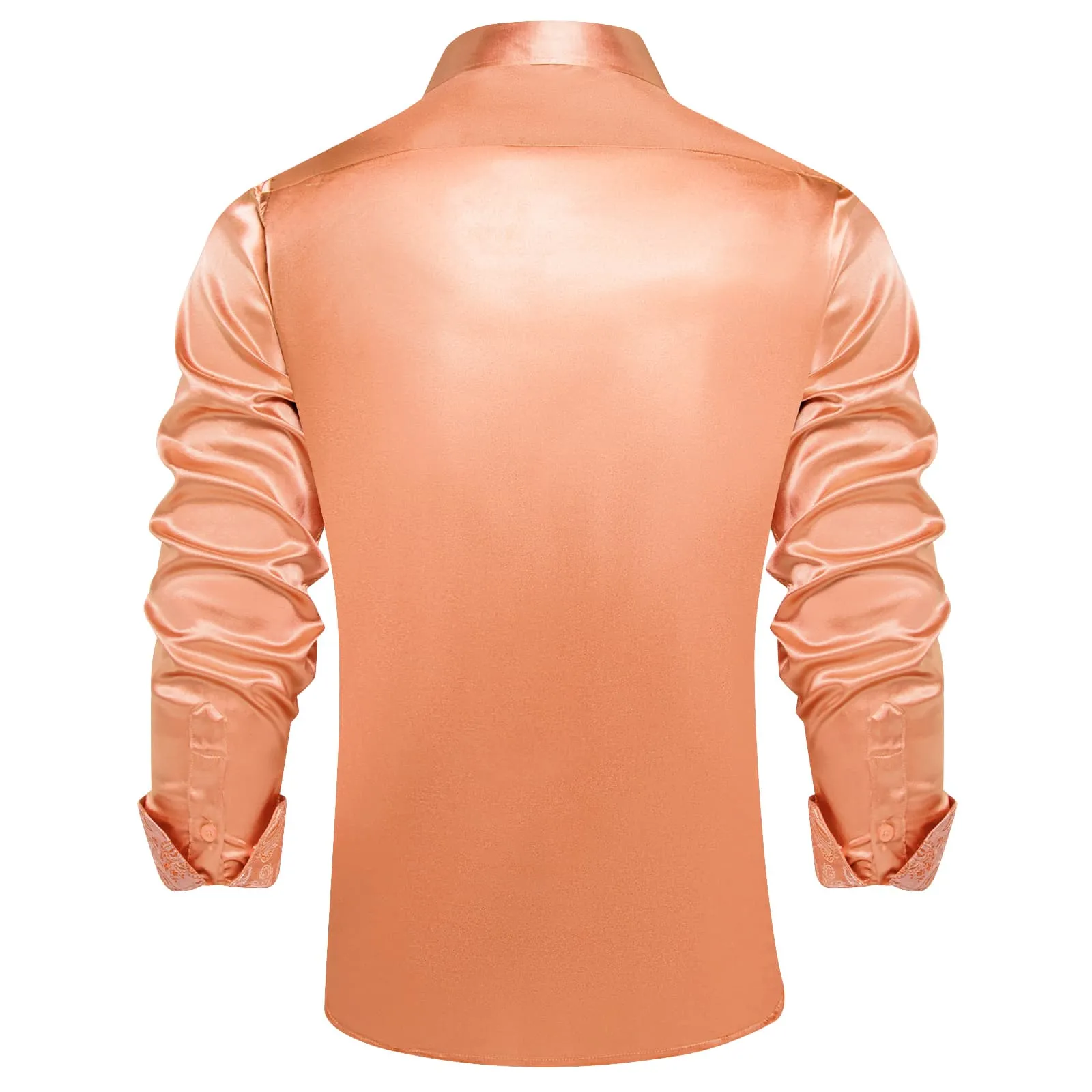DiBanGu Collar Shirt Light Salmon Orange Satin Splicing Solid Button Down Mens Shirt