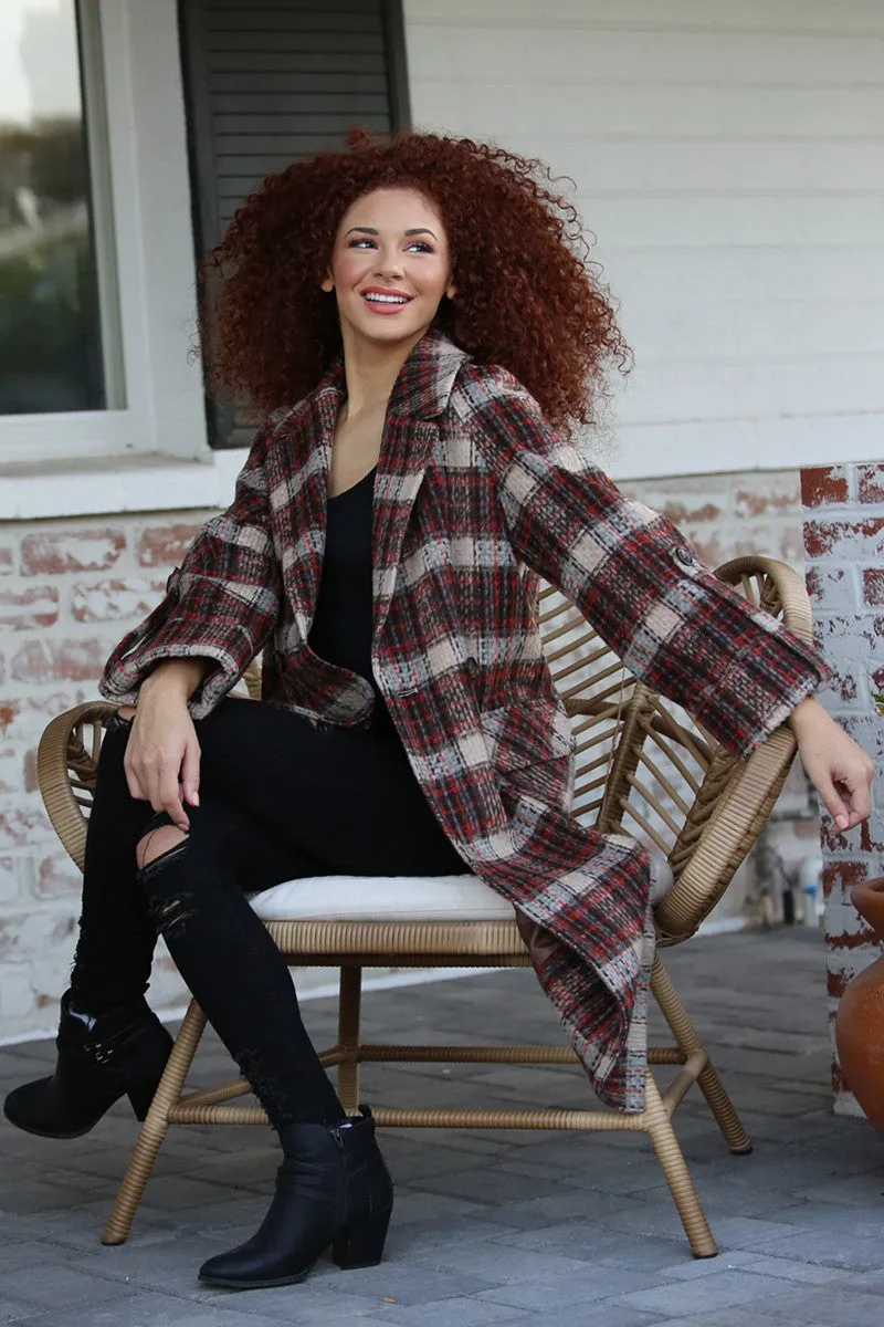 Don't Sweat it Plaid Trench Coat With Wide Sleeves