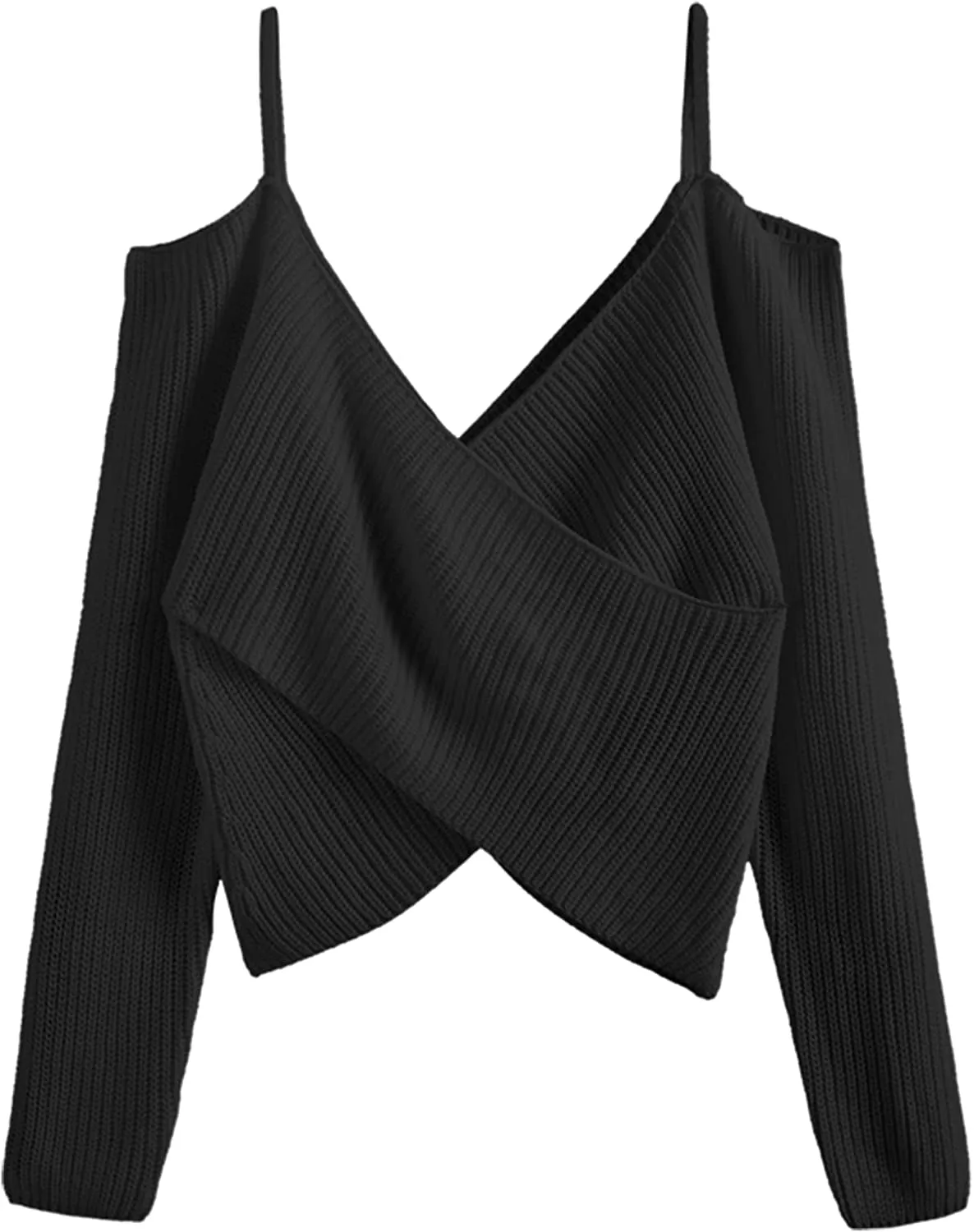 FashionSierra - Women's V-Neck Criss Cross Twisted Back Pullover Knitted Crop Sweater