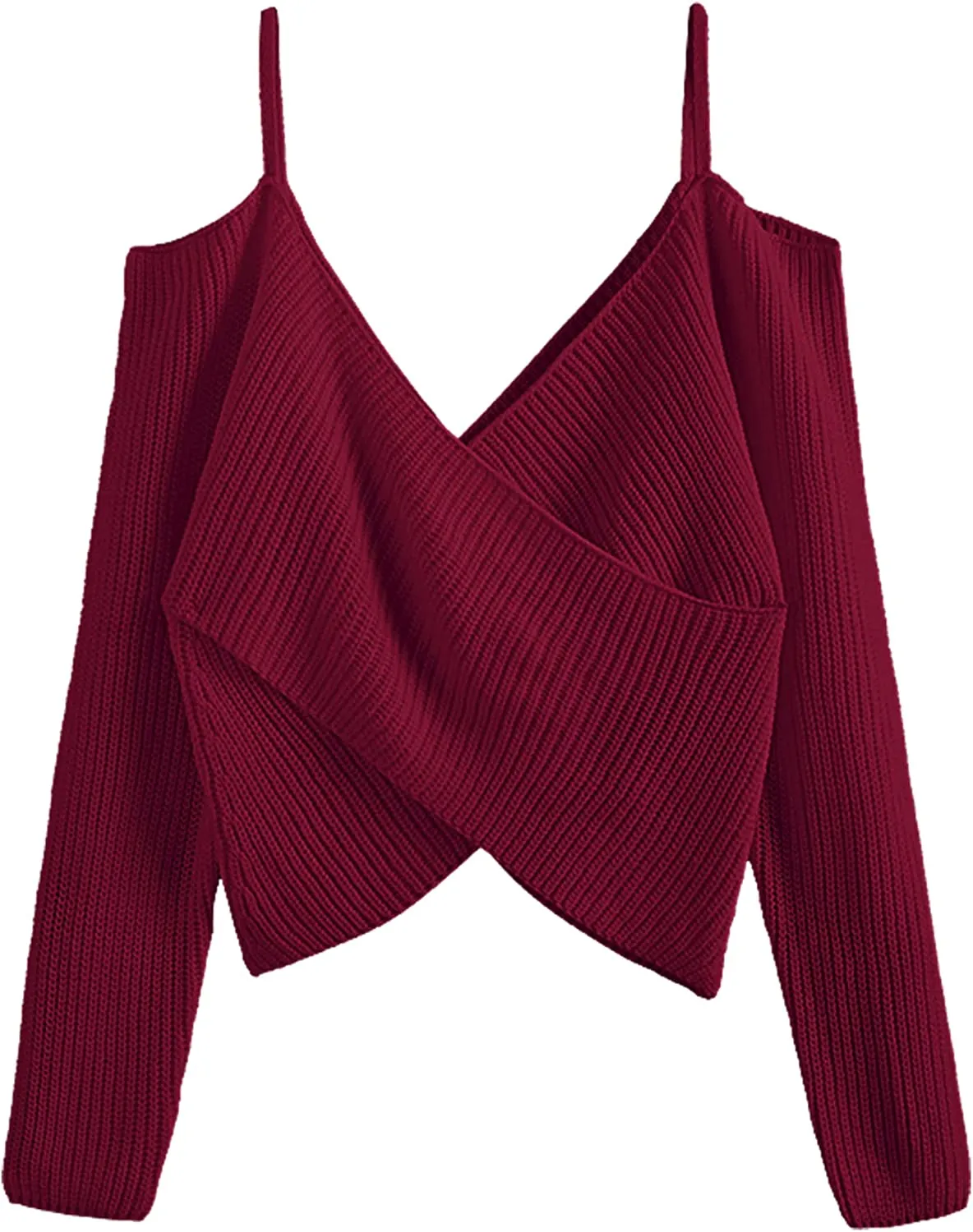 FashionSierra - Women's V-Neck Criss Cross Twisted Back Pullover Knitted Crop Sweater