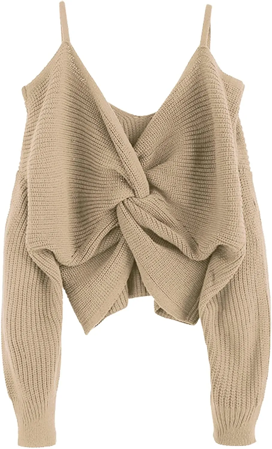 FashionSierra - Women's V-Neck Criss Cross Twisted Back Pullover Knitted Crop Sweater