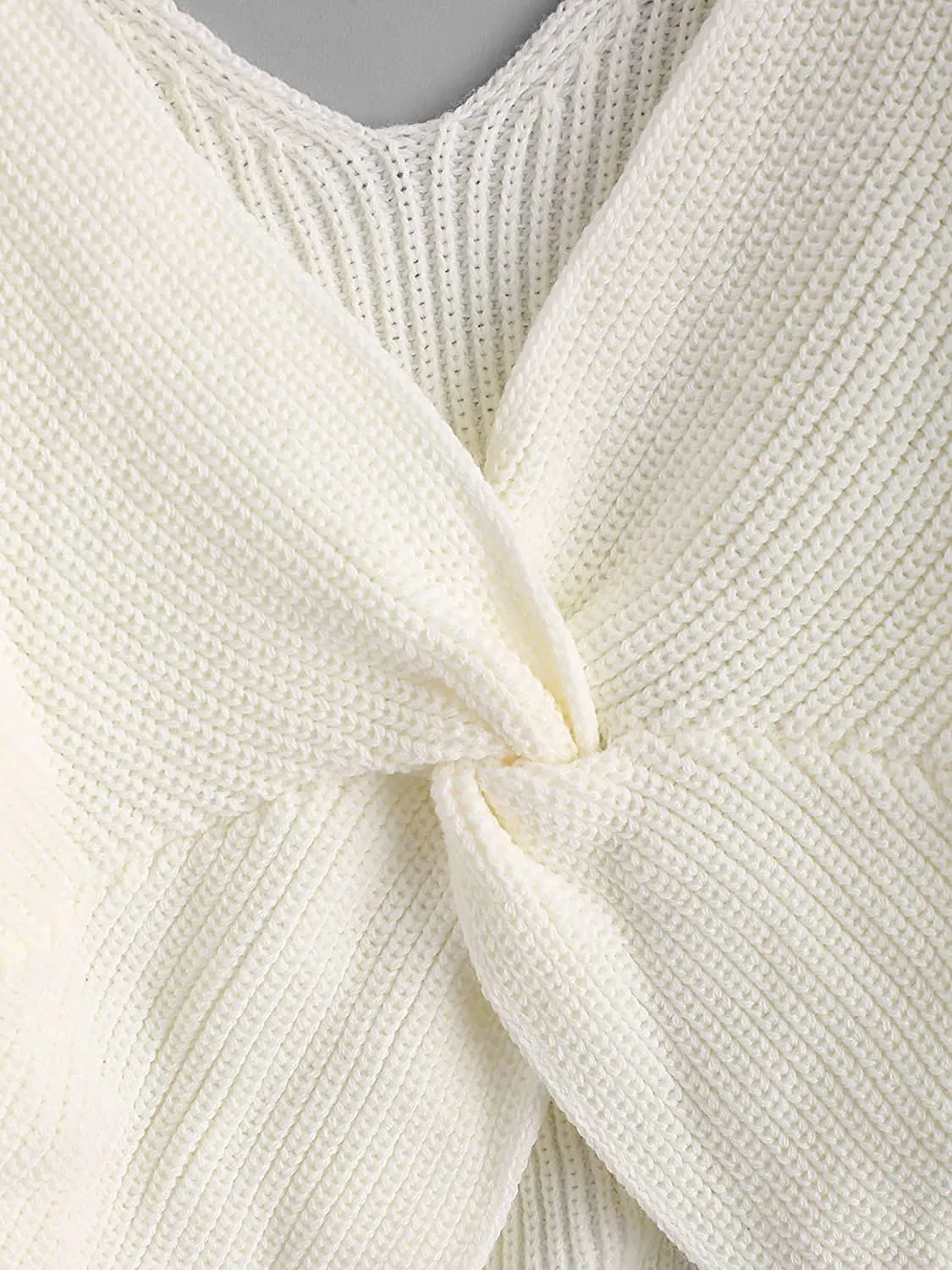 FashionSierra - Women's V-Neck Criss Cross Twisted Back Pullover Knitted Crop Sweater