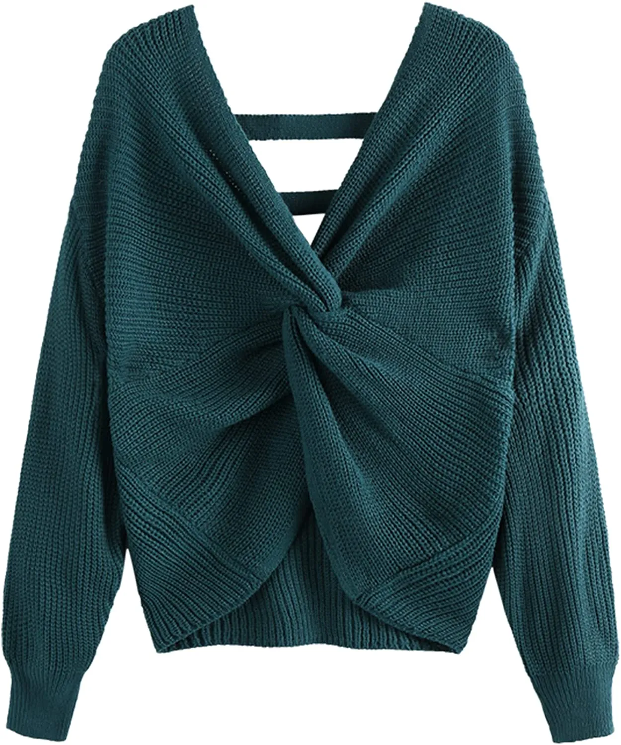 FashionSierra - Women's V-Neck Criss Cross Twisted Back Pullover Knitted Crop Sweater