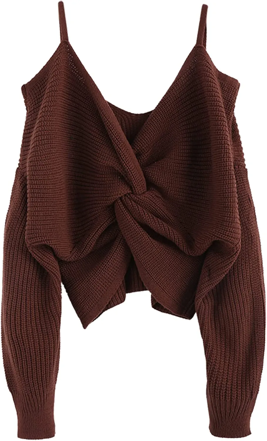 FashionSierra - Women's V-Neck Criss Cross Twisted Back Pullover Knitted Crop Sweater