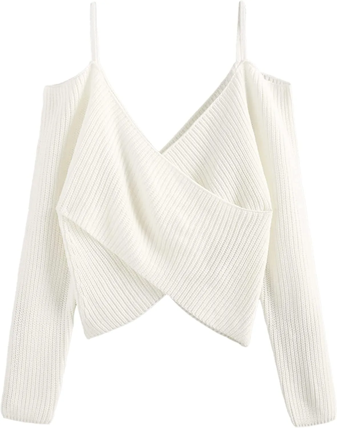FashionSierra - Women's V-Neck Criss Cross Twisted Back Pullover Knitted Crop Sweater