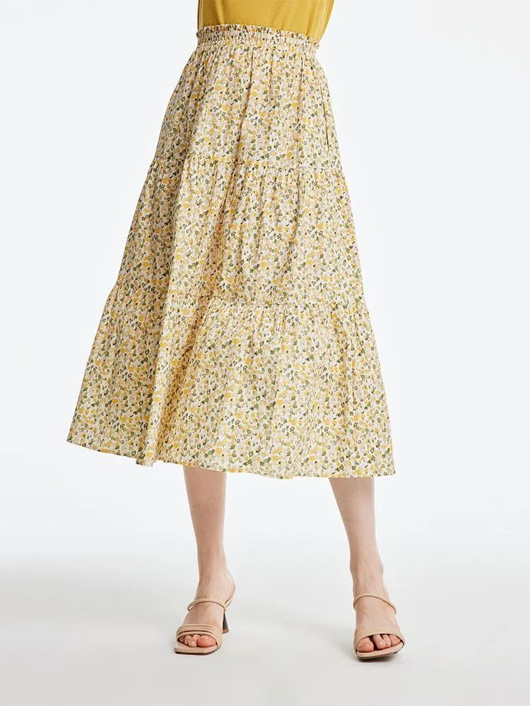 Floral Waistband Cotton Skirt