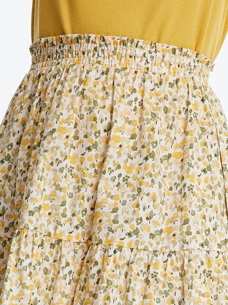 Floral Waistband Cotton Skirt