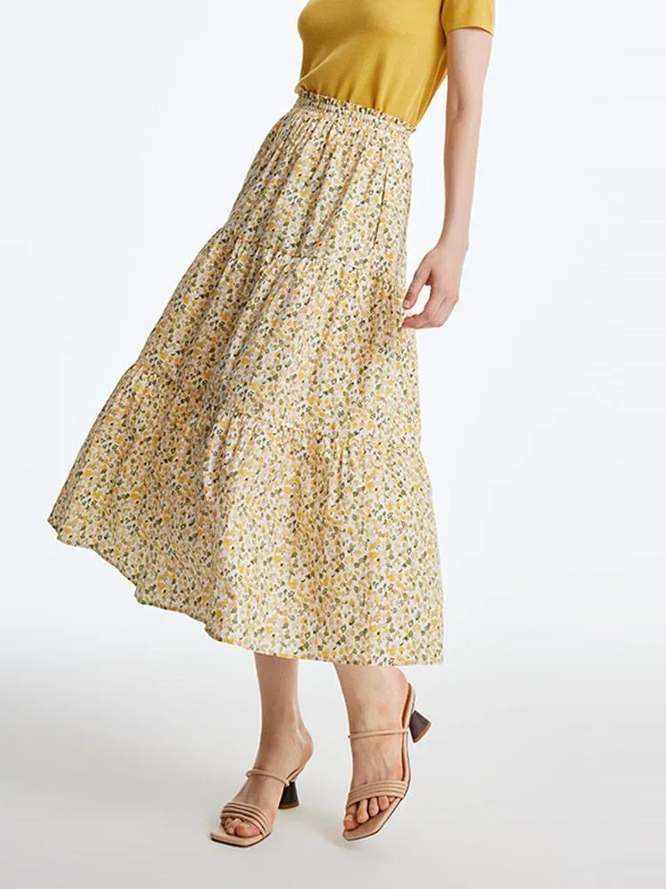 Floral Waistband Cotton Skirt