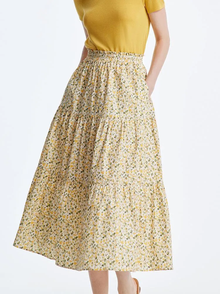 Floral Waistband Cotton Skirt