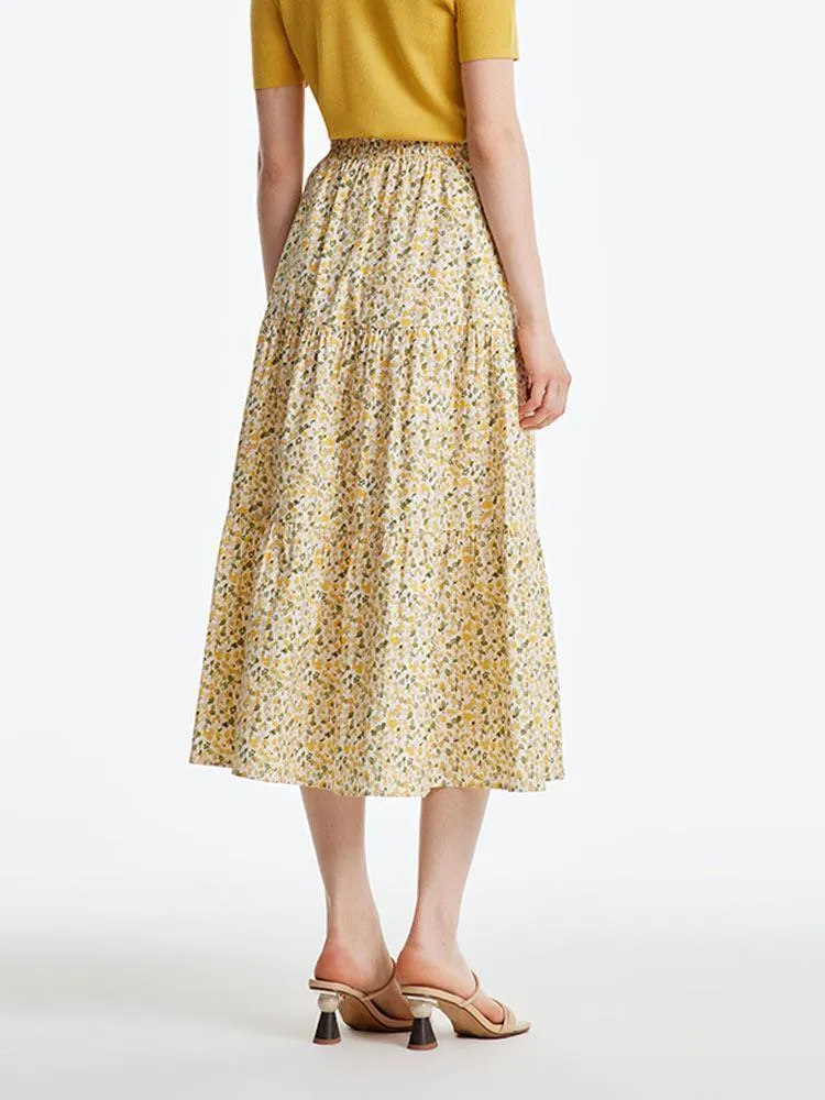 Floral Waistband Cotton Skirt